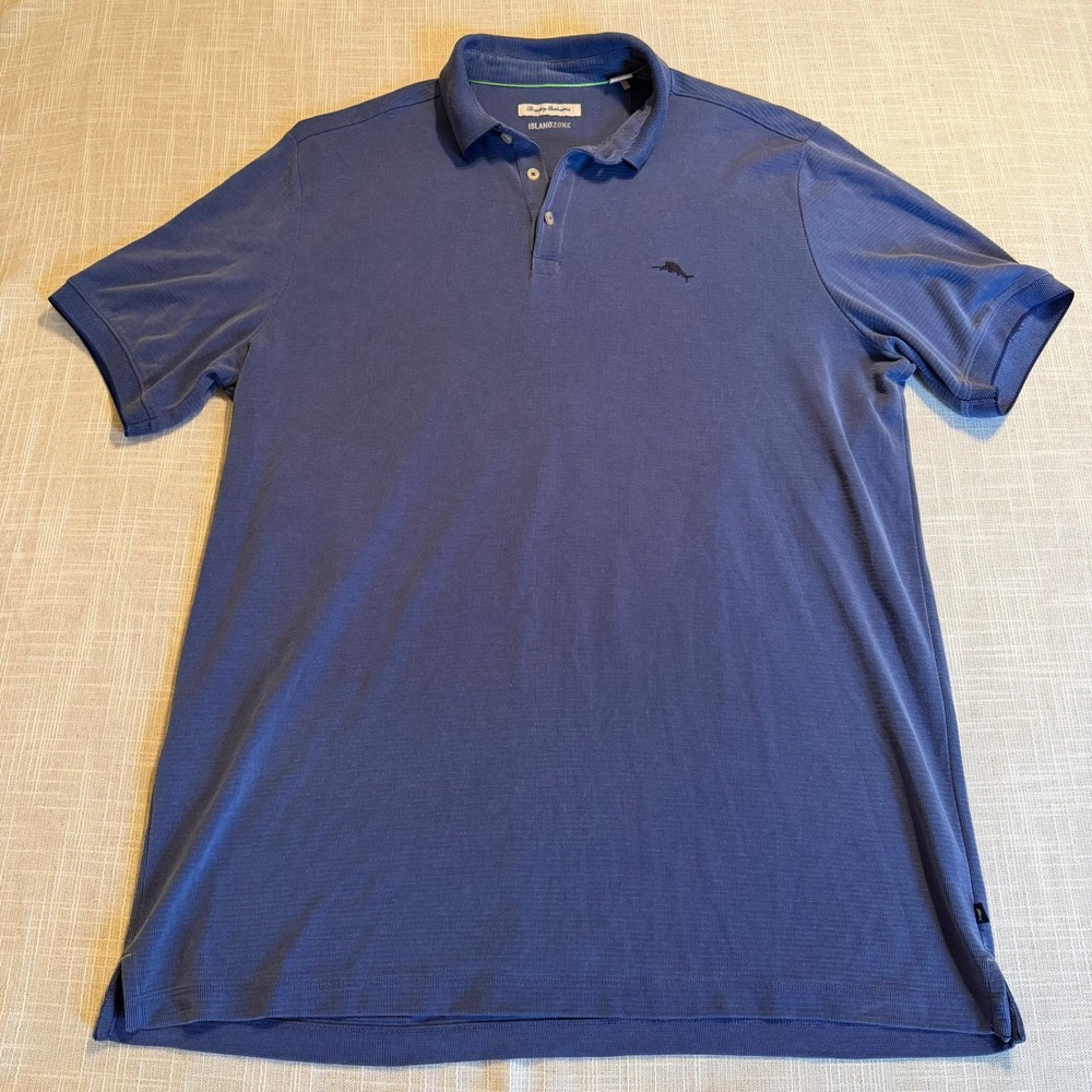 Tommy Bahama IslandZone Blue Polo Shirt Mens XLT Tall Modal Blend Marlin Logo
